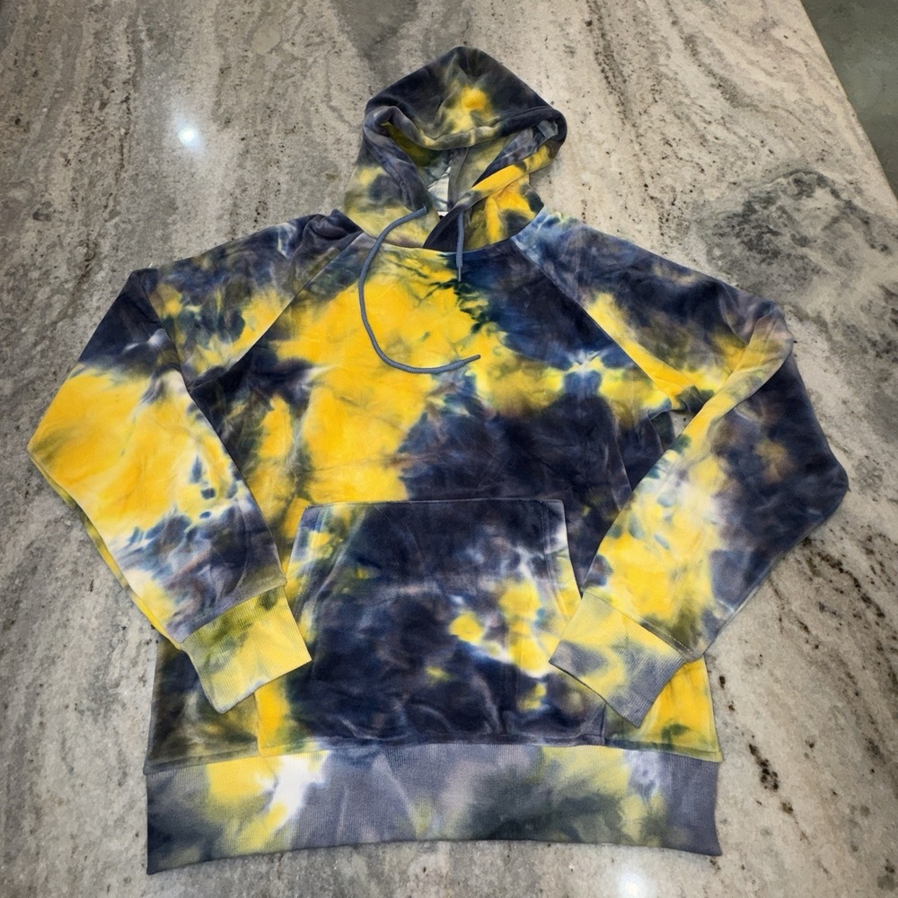 Spark Paws Adult Men's Medium Hoodie Blue Yellow Tie Dye Extra Soft Cozy Human